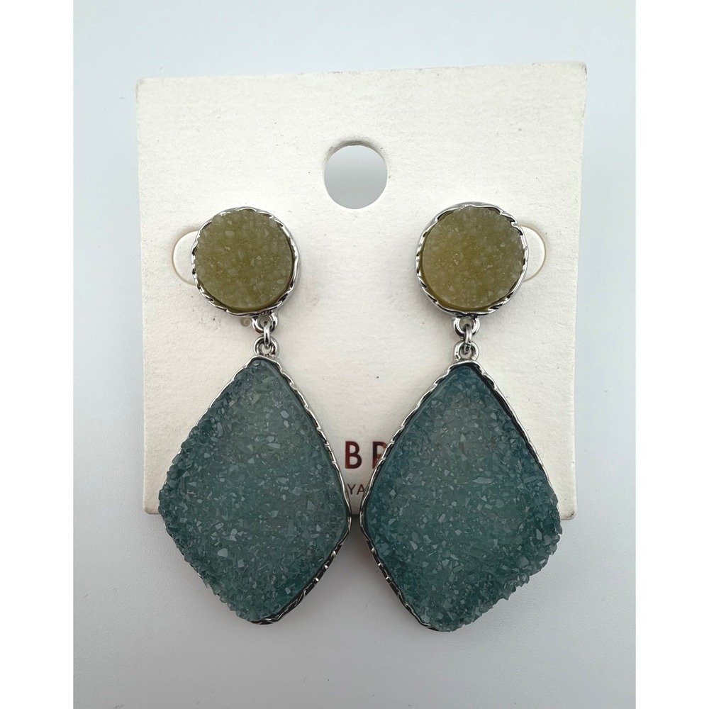 Lane Bryant Drop Earrings‎ Blue Green Faux Druzy Geometric Silver Tone Beachy